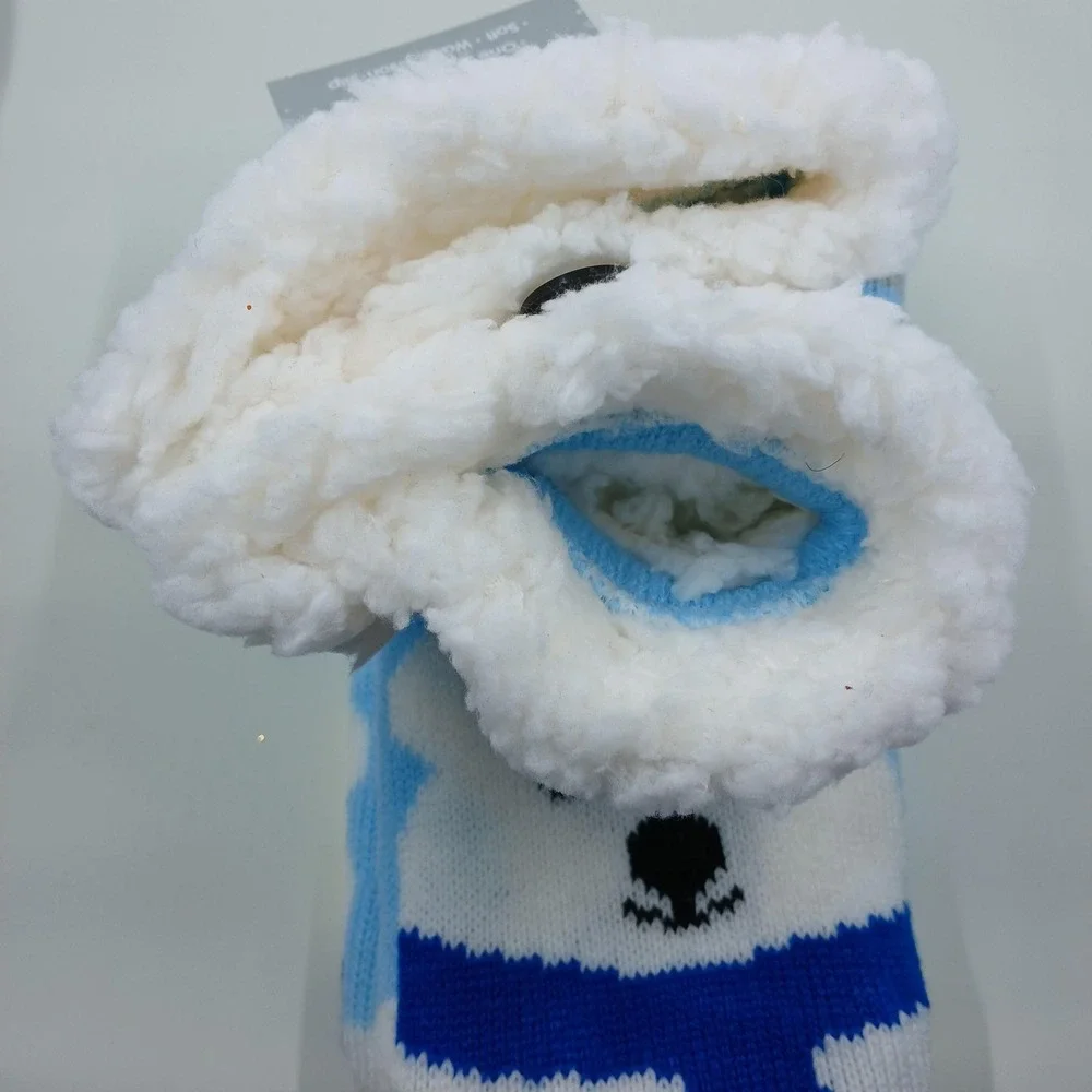 Sherpa Critter Slipper Socks One Size Blue‎ Polar Bear Non Slip Warm